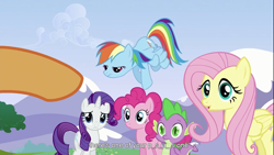 Size: 1366x768 | Tagged: safe, screencap, character:applejack, character:fluttershy, character:pinkie pie, character:rainbow dash, character:rarity, youtube caption, youtube link