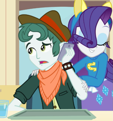 Size: 571x611 | Tagged: safe, screencap, character:rarity, equestria girls:equestria girls, g4, my little pony:equestria girls, cellphone, cropped, duo, fake ears, phone, pony ears, smartphone, wondercolts, wondercolts uniform