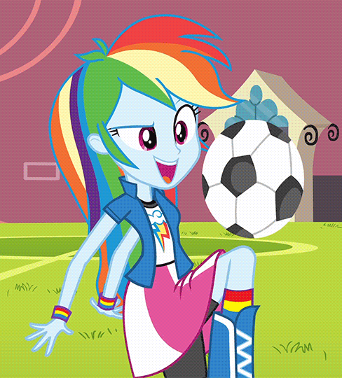Size: 488x540 | Tagged: safe, screencap, character:rainbow dash, equestria girls:equestria girls, g4, my little pony:equestria girls, animated, ball, cropped, football, loop, solo, sports