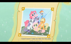 Size: 1024x640 | Tagged: safe, screencap, character:applejack, character:fluttershy, character:pinkie pie, character:rainbow dash, character:rarity, character:twilight sparkle, episode:family appreciation day, g4, my little pony: friendship is magic, mane six, mane six opening poses, vulgar, youtube caption