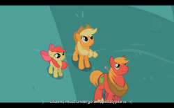 Size: 1024x640 | Tagged: safe, screencap, character:apple bloom, character:applejack, character:big mcintosh, species:earth pony, species:pony, episode:family appreciation day, g4, my little pony: friendship is magic, male, stallion, youtube caption