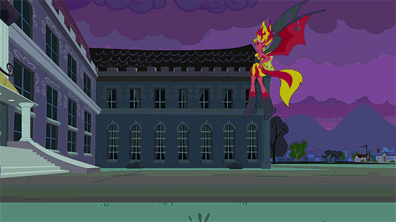 Size: 576x324 | Tagged: safe, screencap, character:snails, character:snips, character:sunset satan, character:sunset shimmer, equestria girls:equestria girls, g4, my little pony:equestria girls, animated, background human, demon, gif, sunset satan, the fools
