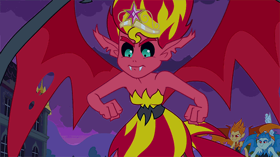 Size: 576x324 | Tagged: safe, screencap, character:snails, character:snips, character:sunset satan, character:sunset shimmer, equestria girls:equestria girls, g4, my little pony:equestria girls, animated, big crown thingy, demon, element of magic, gif, sunset satan, the fools