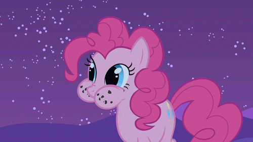 Size: 500x281 | Tagged: safe, screencap, character:pinkie pie, episode:owl's well that ends well, g4, my little pony: friendship is magic, animated, crumbs, eating, gulp, nose wrinkle, puffy cheeks, solo, swallow, swallowing, wavy mouth