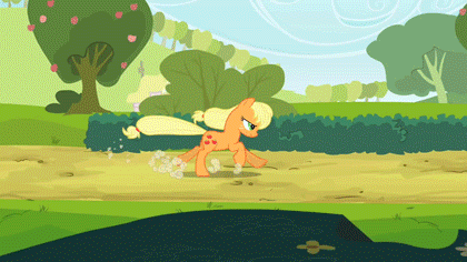 Size: 420x236 | Tagged: safe, screencap, character:applejack, episode:the last roundup, g4, my little pony: friendship is magic, animated, hurdle, running, solo
