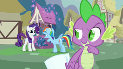 Size: 1280x720 | Tagged: safe, screencap, character:rainbow dash, character:rarity, character:spike, episode:just for sidekicks, g4, my little pony: friendship is magic, out of context