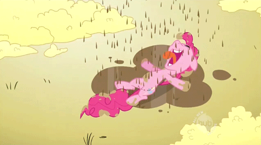 Size: 510x284 | Tagged: safe, screencap, character:pinkie pie, species:earth pony, species:pony, episode:the return of harmony, g4, my little pony: friendship is magic, animated, chocolate rain, female, food, hub logo, mare, on back, open mouth, popcorn, solo, tongue out