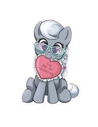 Size: 612x792 | Tagged: safe, artist:autumn--rush, character:silver spoon, species:earth pony, species:pony, g4, braid, cute, glasses, heart, looking at you, silverbetes, simple background, solo, transparent background, valentine's day