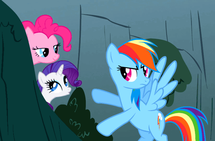 Size: 732x480 | Tagged: safe, screencap, character:pinkie pie, character:rainbow dash, character:rarity, episode:dragonshy, g4, my little pony: friendship is magic, animated, animation error
