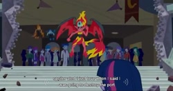 Size: 1585x839 | Tagged: safe, screencap, character:snails, character:snips, character:sunset satan, character:sunset shimmer, character:twilight sparkle, equestria girls:equestria girls, g4, my little pony:equestria girls, background human, demon, meme, sunset satan, youtube caption, youtube link