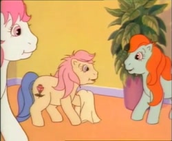 Size: 1492x1221 | Tagged: safe, screencap, character:bright eyes, character:rosy, character:sweetheart, episode:princess problems, g1, my little pony tales, hair dye, towel