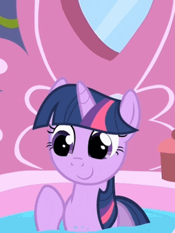 Size: 254x338 | Tagged: safe, screencap, character:twilight sparkle, species:pony, species:unicorn, episode:green isn't your color, g4, my little pony: friendship is magic, animated, bathtub, blinking, close-up, cropped, cute, eyeroll, female, mare, open mouth, raised hoof, sigh, smiling, solo, spa, twiabetes, water