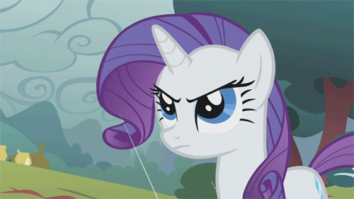Size: 500x281 | Tagged: safe, screencap, character:rarity, episode:look before you sleep, g4, my little pony: friendship is magic, angry, angry eyes, animated, rain, solo