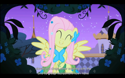 Size: 1024x640 | Tagged: safe, screencap, character:fluttershy, episode:the best night ever, g4, my little pony: friendship is magic, meme, solo, youtube caption