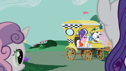 Size: 1920x1080 | Tagged: safe, screencap, character:cookie crumbles, character:hondo flanks, character:rarity, character:sweetie belle, ship:cookieflanks, episode:sisterhooves social, g4, my little pony: friendship is magic, animation error, no tail, rarity's parents, shipping, taxi