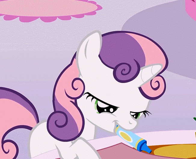 Size: 652x529 | Tagged: safe, screencap, character:sweetie belle, episode:sisterhooves social, g4, my little pony: friendship is magic, animated, coloring, crayon, cute, diasweetes, drawing, mouth hold, solo