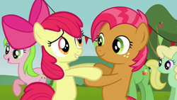 Size: 800x450 | Tagged: safe, screencap, character:apple bloom, character:apple honey, character:babs seed, character:red gala, character:wensley, episode:apple family reunion, g4, my little pony: friendship is magic, apple family member