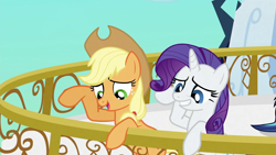 Size: 1920x1080 | Tagged: safe, screencap, character:applejack, character:rarity, episode:the crystal empire, g4, my little pony: friendship is magic, bad poker face