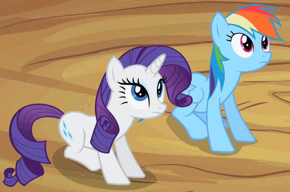 Size: 935x619 | Tagged: safe, screencap, character:rainbow dash, character:rarity, species:earth pony, species:pony, species:unicorn, episode:lesson zero, g4, my little pony: friendship is magic, animated, cute, dashabetes, duo, female, loop, mare, nodding, party soft, raribetes