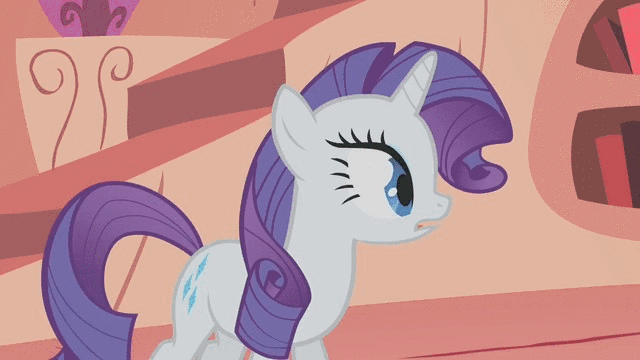Size: 640x360 | Tagged: safe, screencap, character:rarity, episode:look before you sleep, g4, my little pony: friendship is magic, animated, offscreen character, pillow, pillow fight, solo