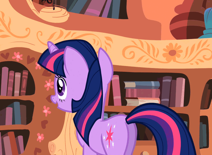 Size: 738x540 | Tagged: safe, screencap, character:twilight sparkle, character:twilight sparkle (unicorn), species:pony, species:unicorn, episode:lesson zero, g4, my little pony: friendship is magic, animated, butt, female, mare, plot, reaction image, solo, twibutt