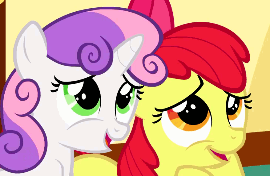 Size: 877x574 | Tagged: safe, screencap, character:apple bloom, character:scootaloo, character:sweetie belle, species:pegasus, species:pony, episode:the cutie mark chronicles, g4, my little pony: friendship is magic, animated, cute, cutie mark crusaders, dawwww, eyes closed, open mouth, prone, raised hoof, scootaloo is not amused, sitting, smiling, tongue out