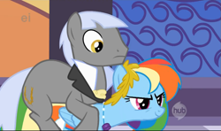 Size: 1099x650 | Tagged: safe, screencap, character:caesar, character:rainbow dash, ship:caesardash, episode:the best night ever, g4, my little pony: friendship is magic, ei, grand galloping gala, hub logo, hubble, out of context, shipping, the hub
