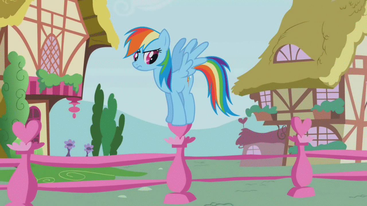 Size: 1280x720 | Tagged: safe, screencap, character:rainbow dash, episode:applebuck season, g4, my little pony: friendship is magic, animated, frown, glare, hoof tapping, impatient, solo, spread wings, standing, waiting, wings