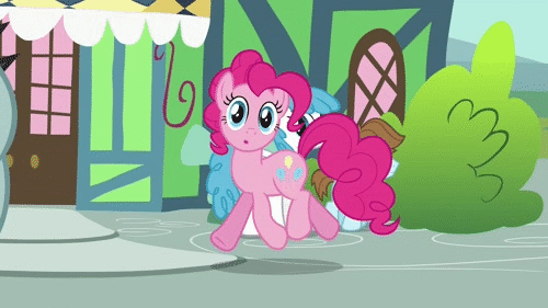 Size: 500x281 | Tagged: safe, screencap, character:chip mint, character:neon lights, character:pinkie pie, character:rain catcher, character:rising star, character:white lightning, species:pegasus, species:pony, episode:a friend in deed, g4, my little pony: friendship is magic, animated, fan, female, looking at you, mare, necktie, smile song, trotting, william wright