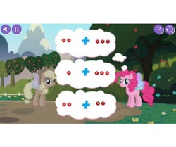 Size: 500x417 | Tagged: safe, screencap, character:applejack, character:pinkie pie, discorded, glimmer wings, leapfrog, video game