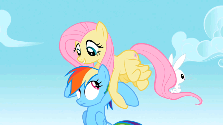 Size: 720x405 | Tagged: safe, screencap, character:angel bunny, character:fluttershy, character:rainbow dash, species:pegasus, species:pony, species:rabbit, episode:may the best pet win, g4, my little pony: friendship is magic, angelbetes, animal, animated, blinking, carrying, cute, dashabetes, dragging, episode, eye shimmer, eyeroll, eyes closed, female, flapping, flying, frown, lidded eyes, looking back, mare, open mouth, prehensile tail, shyabetes, smiling, talking, tree, unamused