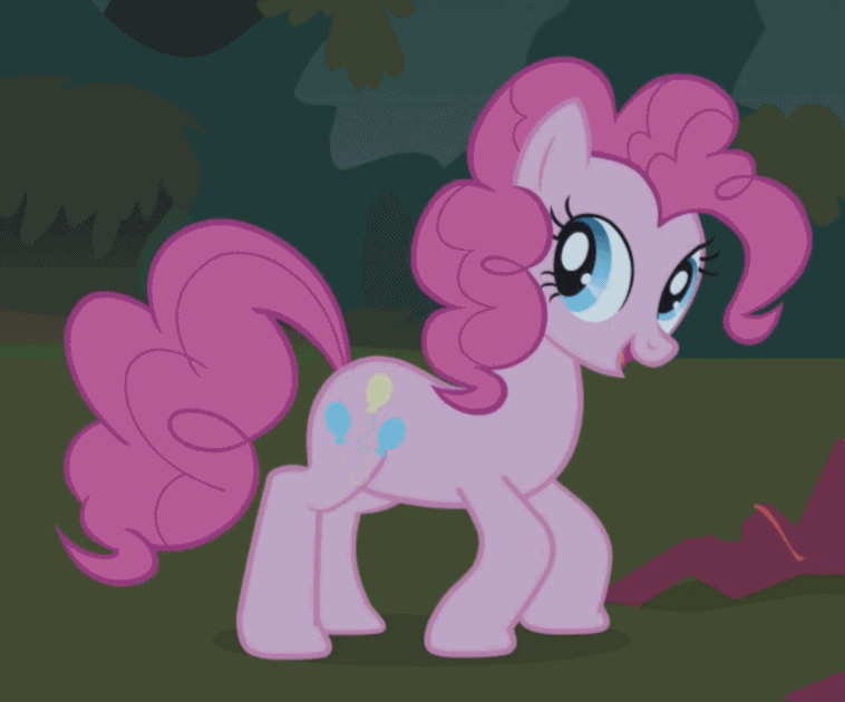 Size: 758x630 | Tagged: safe, screencap, character:pinkie pie, species:pony, episode:friendship is magic, g4, my little pony: friendship is magic, animated, butt shake, female, laughter song, mare, plot, smiling, solo, talking