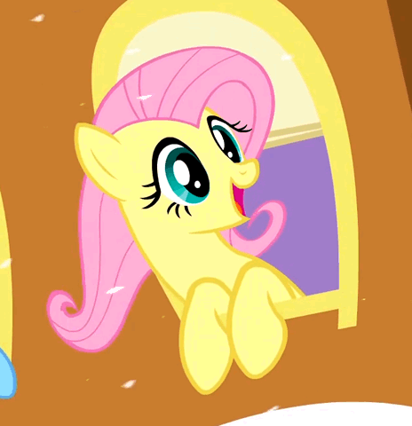 Size: 464x480 | Tagged: safe, screencap, character:fluttershy, episode:hearth's warming eve, g4, my little pony: friendship is magic, animated, cropped, cute, shyabetes, snow, snowflake, solo, train, window, woohoo