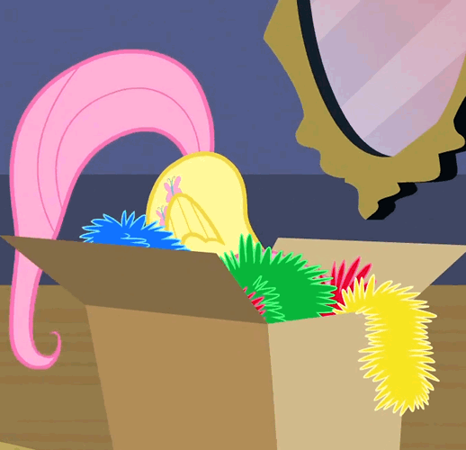 Size: 518x500 | Tagged: safe, screencap, character:fluttershy, episode:hearth's warming eve, g4, my little pony: friendship is magic, animated, box, cropped, scared, shaking, shivering, solo