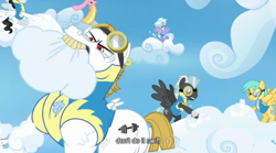 Size: 640x355 | Tagged: safe, screencap, character:bulk biceps, character:cloudchaser, character:meadow flower, character:starry eyes, character:sunshower raindrops, character:thunderlane, episode:wonderbolts academy, meme, milky way, youtube caption
