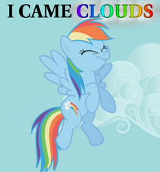 Size: 560x600 | Tagged: safe, screencap, character:rainbow dash, species:pegasus, species:pony, cloud, cloudy, eyes closed, female, i came, image macro, implied orgasm, mare, sky, solo