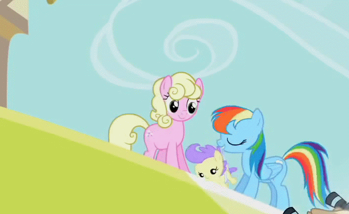 Size: 704x432 | Tagged: safe, screencap, character:cream puff, character:millie, character:rainbow dash, episode:the mysterious mare do well, g4, my little pony: friendship is magic, animated, baby, baby flip, cameras, loop, snappy scoop, throwing