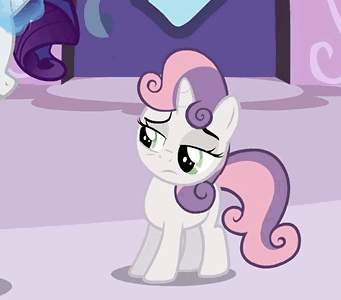 Size: 341x300 | Tagged: safe, screencap, character:rarity, character:sweetie belle, episode:ponyville confidential, g4, my little pony: friendship is magic, animated, cute, diasweetes, frown, leaning, magic, raised eyebrow, raised leg, wide eyes