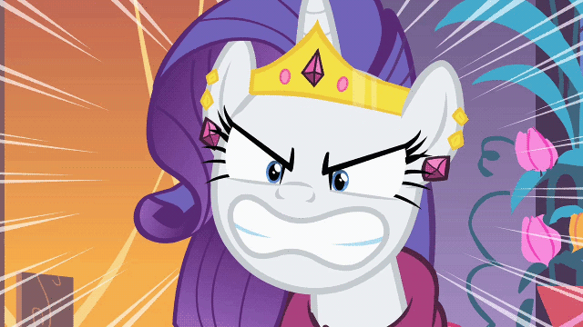 Size: 640x360 | Tagged: safe, screencap, character:rarity, episode:the best night ever, g4, my little pony: friendship is magic, angry, animated, clothing, dress, gala dress, gif, glare, gritted teeth, jewelry, loop, solo, speed lines, tiara, wide eyes