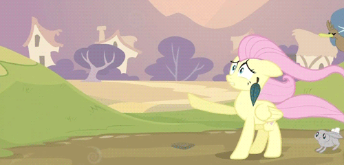 Size: 500x240 | Tagged: safe, screencap, character:fluttershy, species:rabbit, episode:hurricane fluttershy, g4, my little pony: friendship is magic, animated, leaves, solo, wind