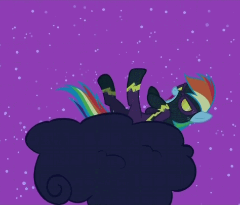 Size: 474x405 | Tagged: safe, screencap, character:rainbow dash, species:pegasus, species:pony, episode:luna eclipsed, g4, my little pony: friendship is magic, animated, clothing, cloud, costume, cropped, female, hoofy-kicks, hooves, laughing, lying on a cloud, mare, night, night sky, nightmare night costume, on a cloud, open mouth, shadowbolt dash, shadowbolts, shadowbolts costume, sky, solo, stars