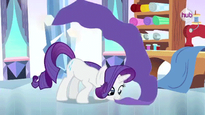 Size: 400x225 | Tagged: safe, screencap, character:rarity, episode:the crystal empire, g4, my little pony: friendship is magic, animated, crystal empire, fabric, hub logo, sewing machine, solo, the ballad of the crystal empire