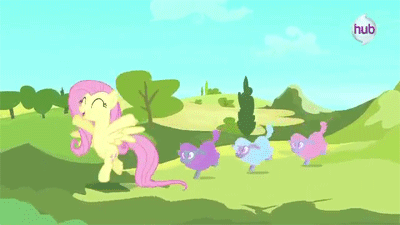 Size: 400x225 | Tagged: safe, screencap, character:fluttershy, species:sheep, episode:the crystal empire, g4, my little pony: friendship is magic, animated, crystal empire, ewe, gif, hub logo, tiny ewes