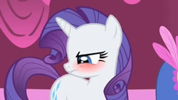 Size: 1000x562 | Tagged: safe, screencap, character:rarity, species:pony, species:unicorn, episode:green isn't your color, g4, my little pony: friendship is magic, blushing, female, looking away, mare, solo