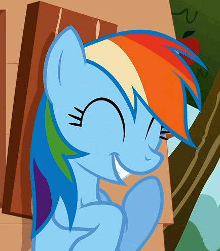Size: 434x495 | Tagged: safe, screencap, character:rainbow dash, species:pegasus, species:pony, episode:the mysterious mare do well, g4, my little pony: friendship is magic, animated, cropped, cute, dashabetes, eyes closed, female, giggling, laughing, laughingmares.jpg, loop, mare, smiling, solo