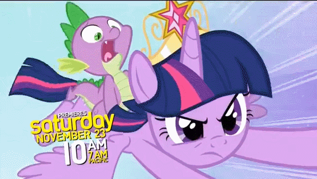 Size: 631x357 | Tagged: safe, screencap, character:spike, character:twilight sparkle, character:twilight sparkle (alicorn), species:alicorn, species:pony, episode:princess twilight sparkle, g4, my little pony: friendship is magic, season 4, animated, female, flying, mare, riding