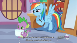 Size: 640x355 | Tagged: safe, screencap, character:rainbow dash, character:spike, episode:just for sidekicks, g4, my little pony: friendship is magic, meme, youtube caption
