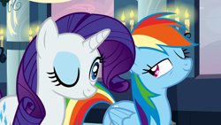 Size: 1280x720 | Tagged: safe, screencap, character:rainbow dash, character:rarity, wink