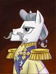 Size: 1250x1637 | Tagged: safe, screencap, episode:mmmystery on the friendship express, g4, my little pony: friendship is magic, bust, clothing, frown, glare, medal, moustache, needs more jpeg, picture cut, profile, serious, solo, uniform