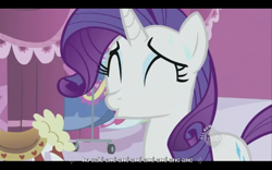 Size: 640x400 | Tagged: safe, screencap, character:rarity, episode:baby cakes, g4, my little pony: friendship is magic, hub logo, youtube caption